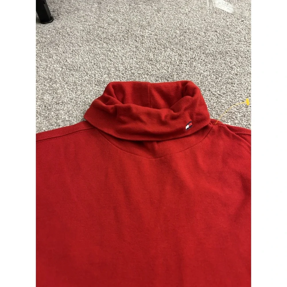 Tommy Hilfiger Jeans Turtleneck Top Womens S Red Excellent Long Sleeve Cotton